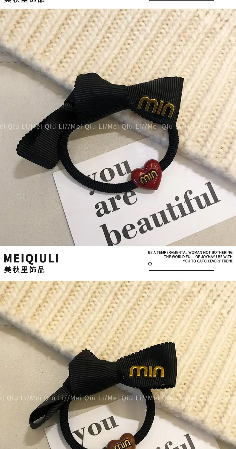 Black Min Logo Hair Rope with Heart Charm — feature 10