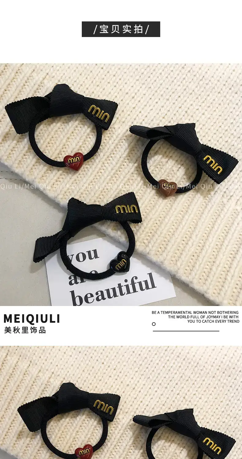 Black Min Logo Hair Rope with Heart Charm — feature 5