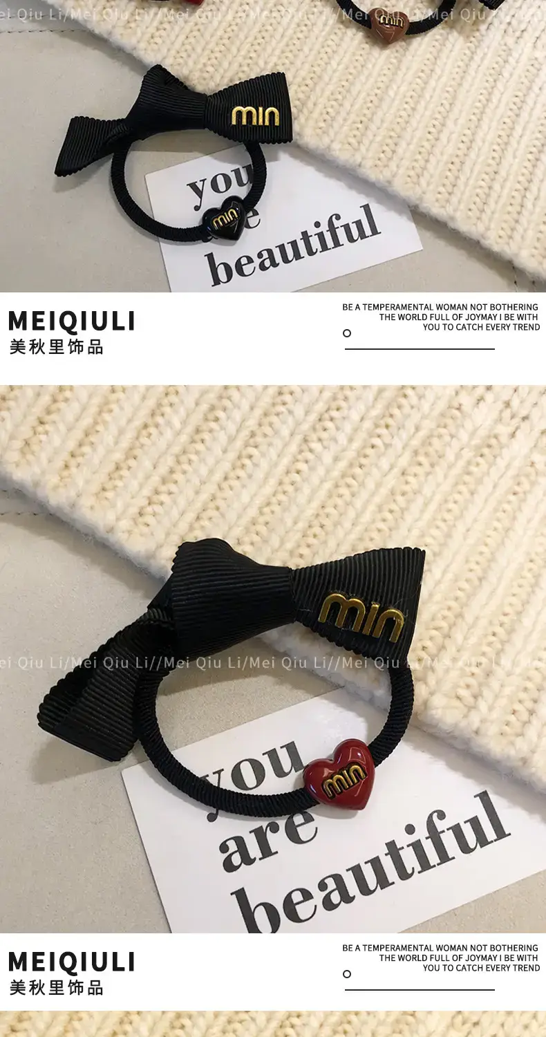 Black Min Logo Hair Rope with Heart Charm — feature 6
