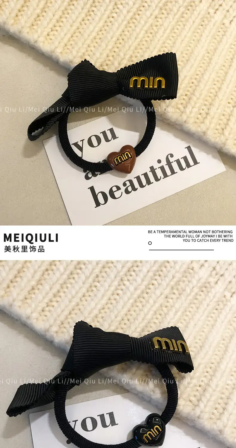 Black Min Logo Hair Rope with Heart Charm — feature 7