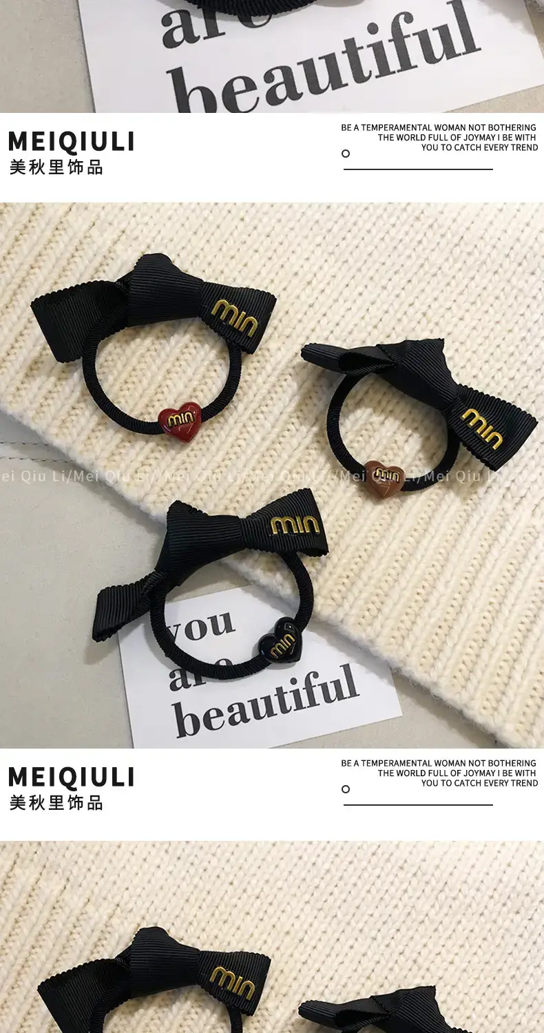 Black Min Logo Hair Rope with Heart Charm — feature 8