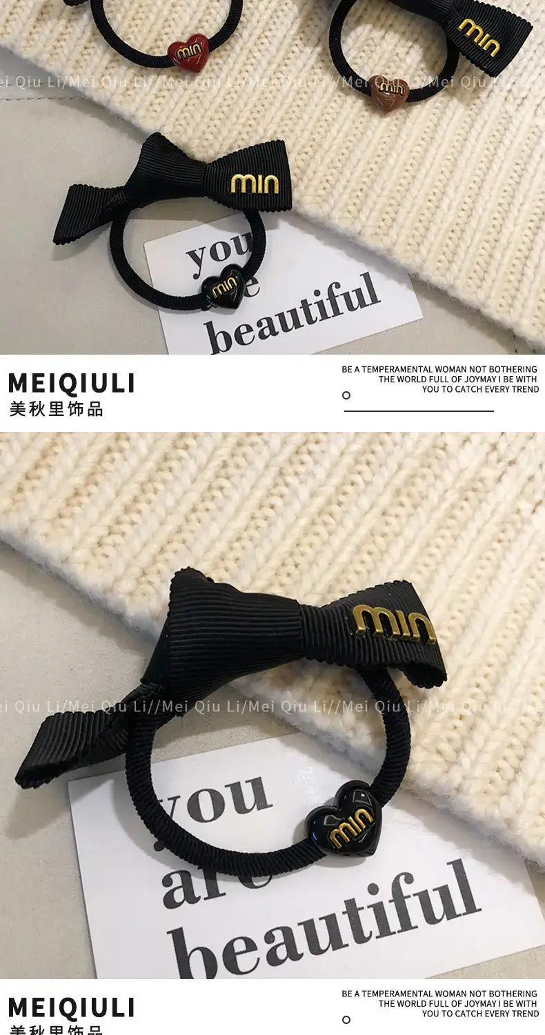 Black Min Logo Hair Rope with Heart Charm — feature 9