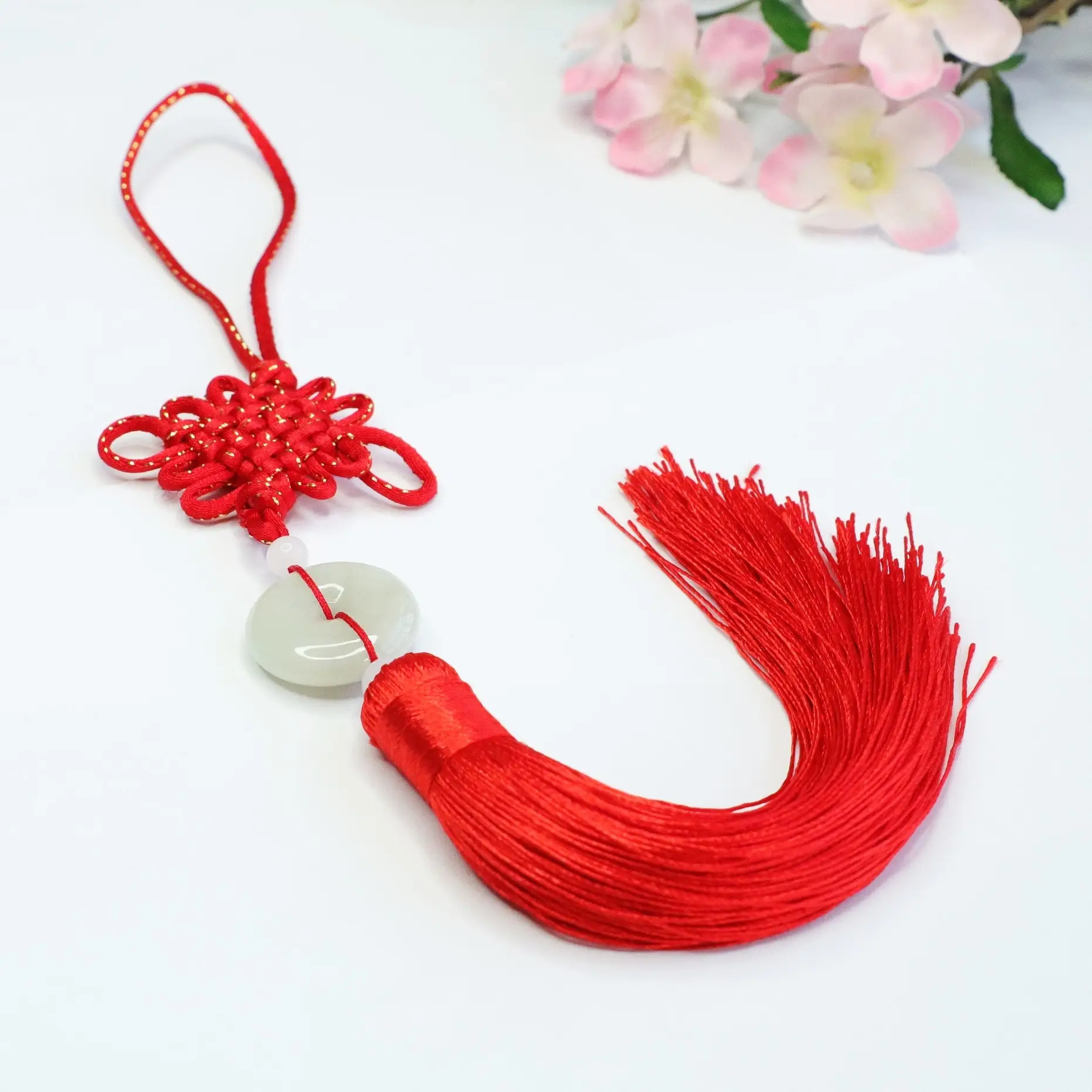 Red Jade Peace Pendant with Chinese Knot Design - Image 3