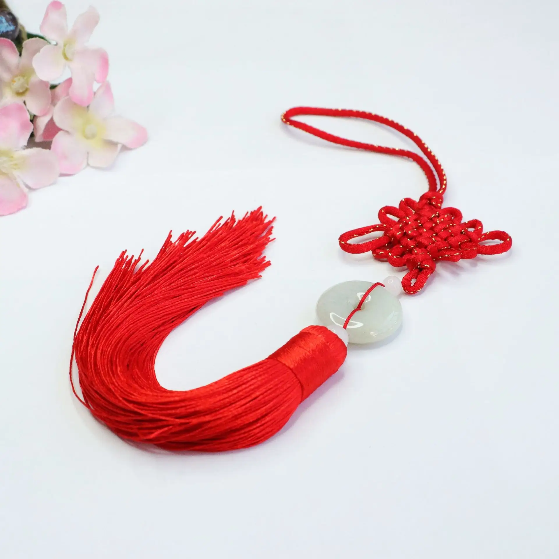 Red Jade Peace Pendant with Chinese Knot Design - Image 4