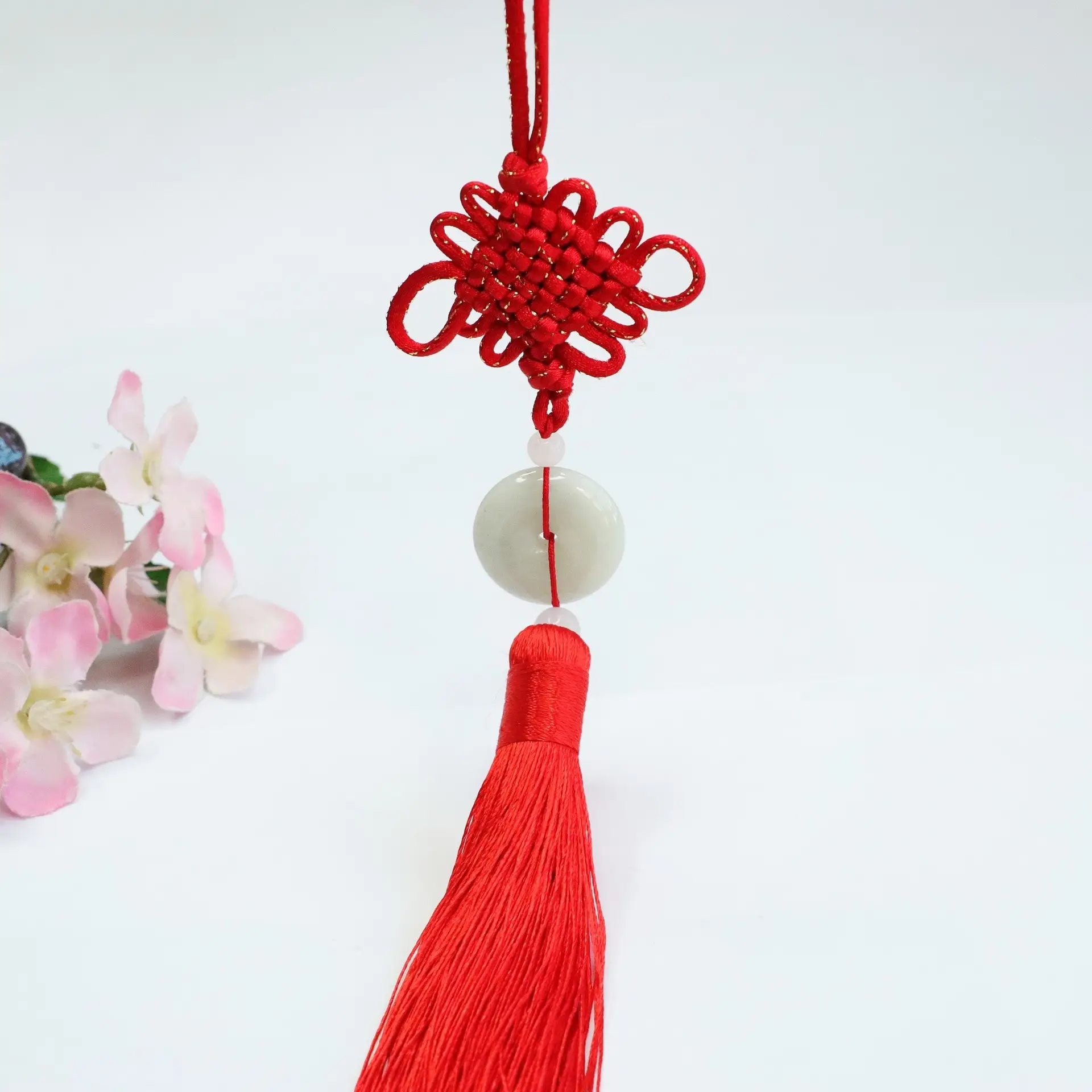 Red Jade Peace Pendant with Chinese Knot Design - Image 5