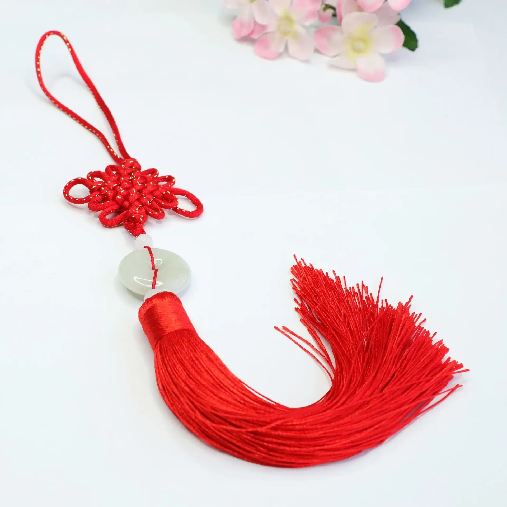 Red Jade Peace Pendant with Chinese Knot Design — feature 12