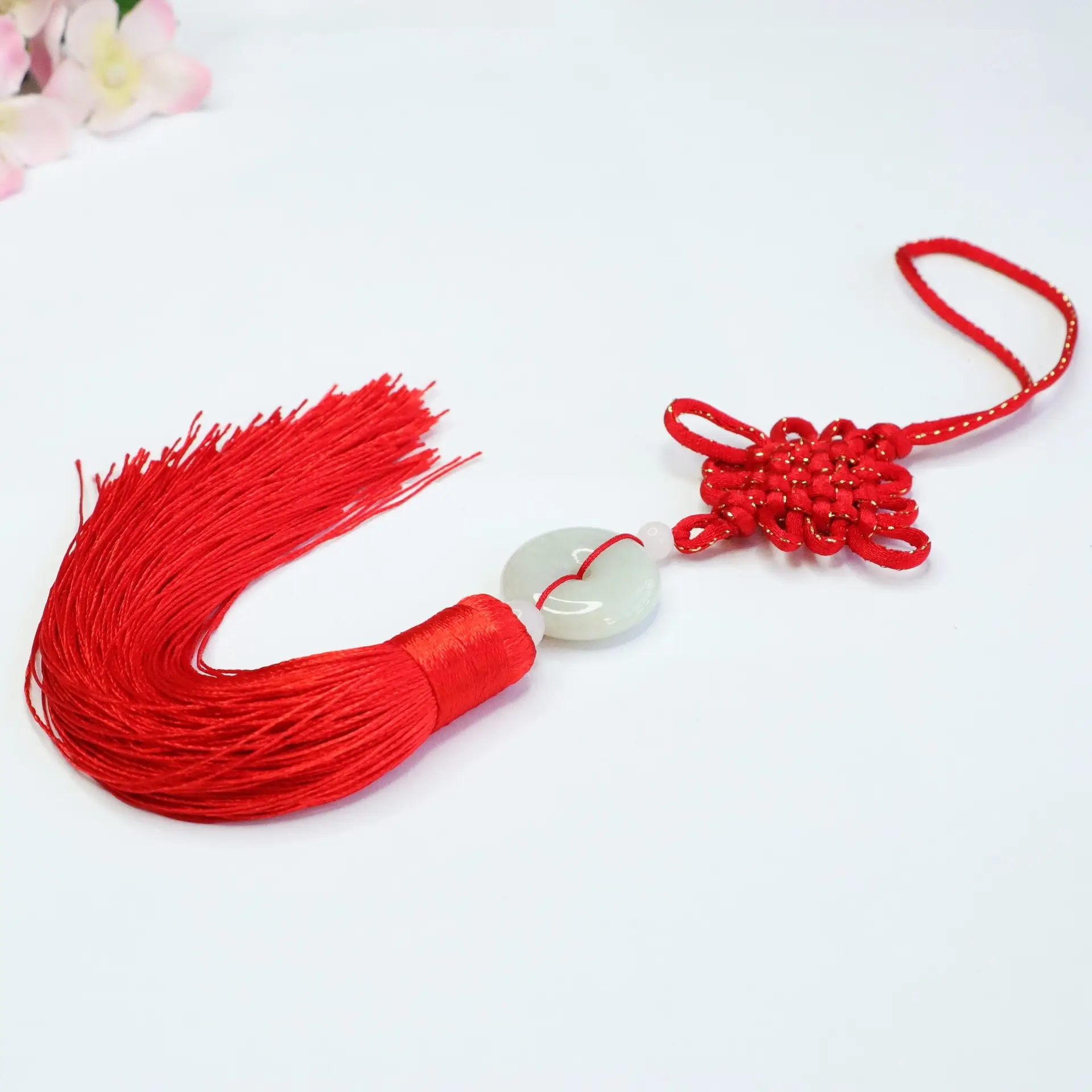 Red Jade Peace Pendant with Chinese Knot Design — feature 7