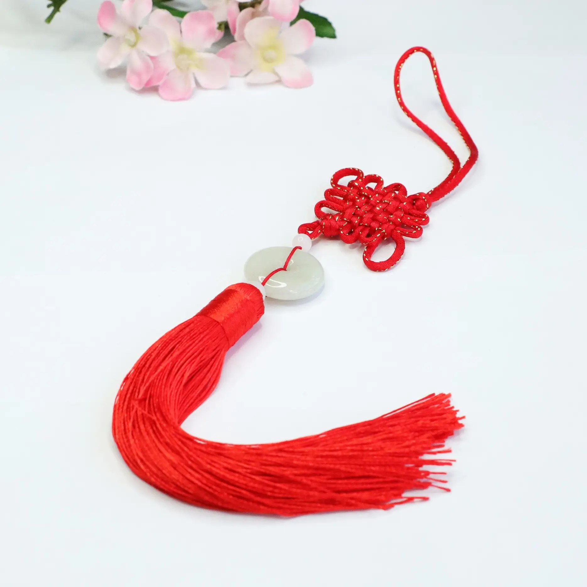 Red Jade Peace Pendant with Chinese Knot Design — feature 8