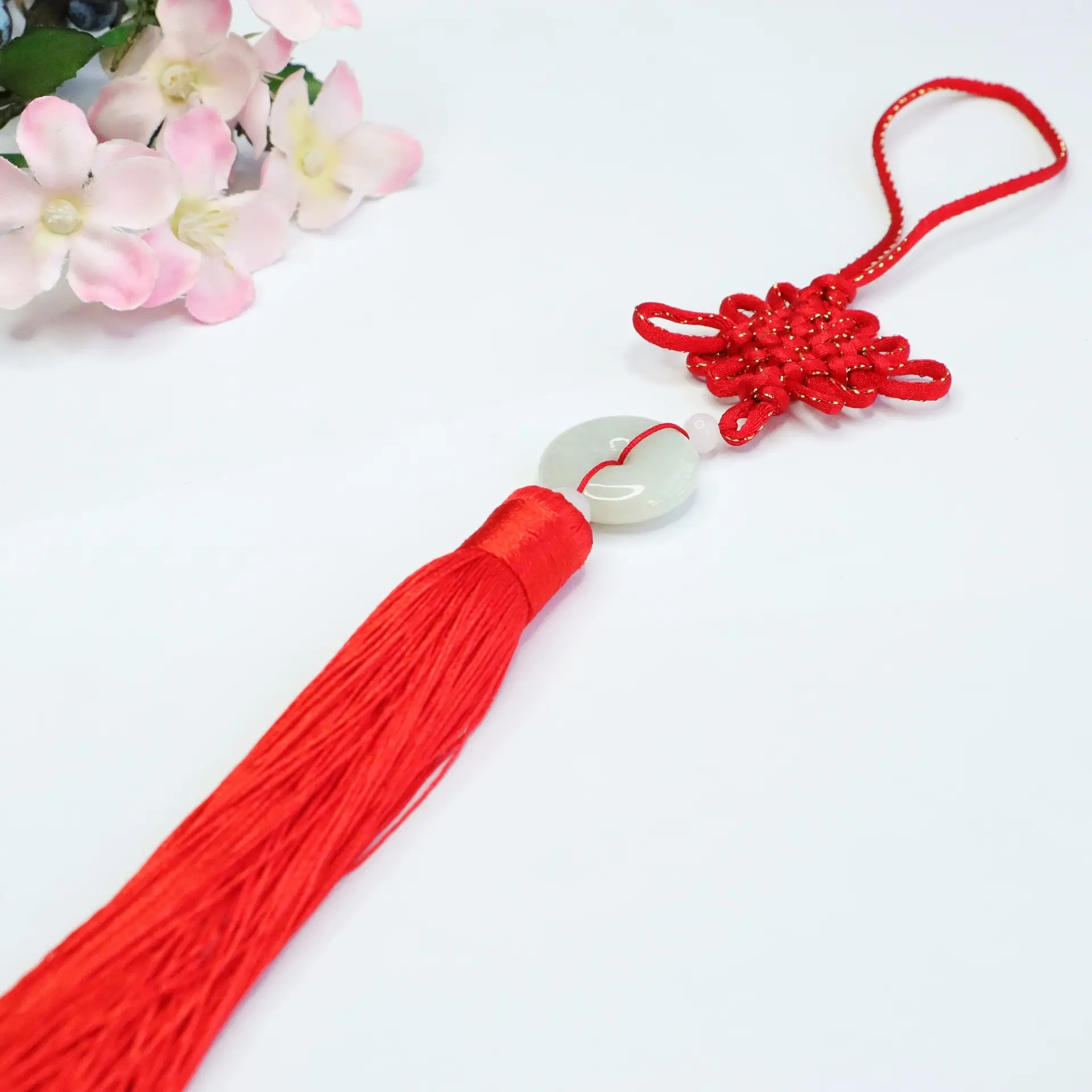 Red Jade Peace Pendant with Chinese Knot Design — feature 9