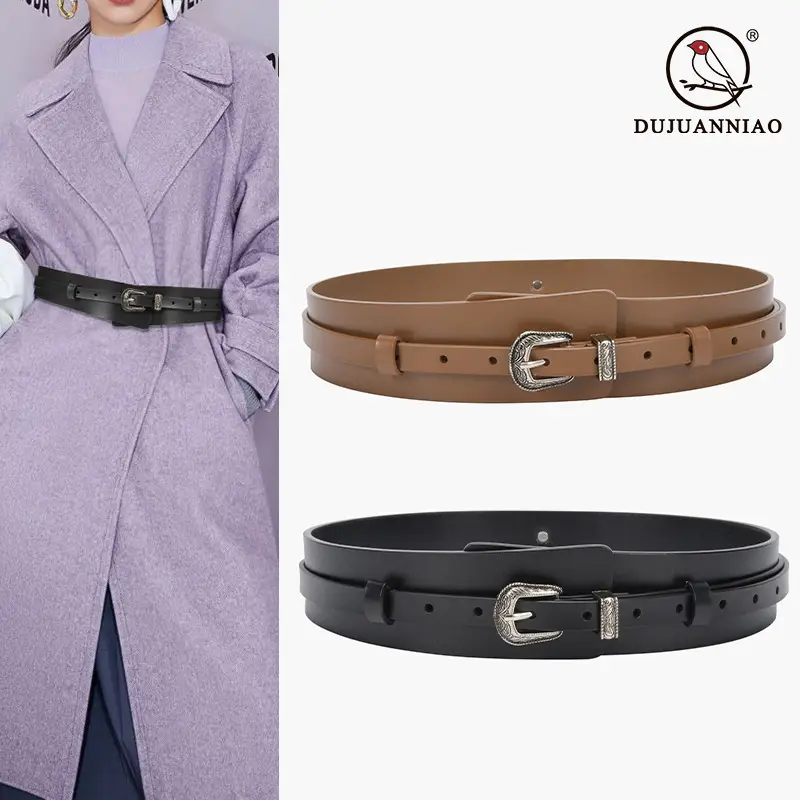 Women's Olive Green Real Cowhide Belt with Buckle - Image 5