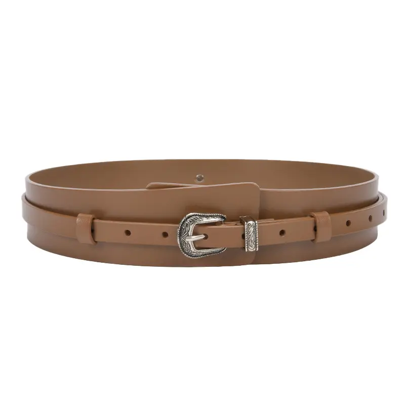 Women's Olive Green Real Cowhide Belt with Buckle - Image 9
