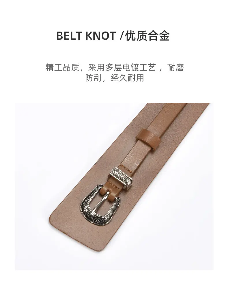 Women's Olive Green Real Cowhide Belt with Buckle β feature 17
