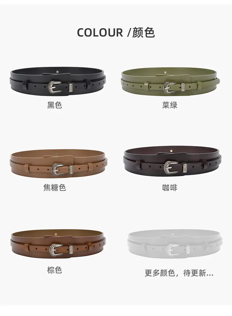 Women's Olive Green Real Cowhide Belt with Buckle β feature 19