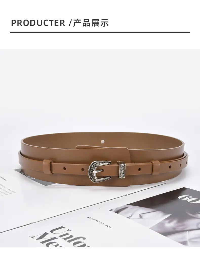 Women's Olive Green Real Cowhide Belt with Buckle β feature 20