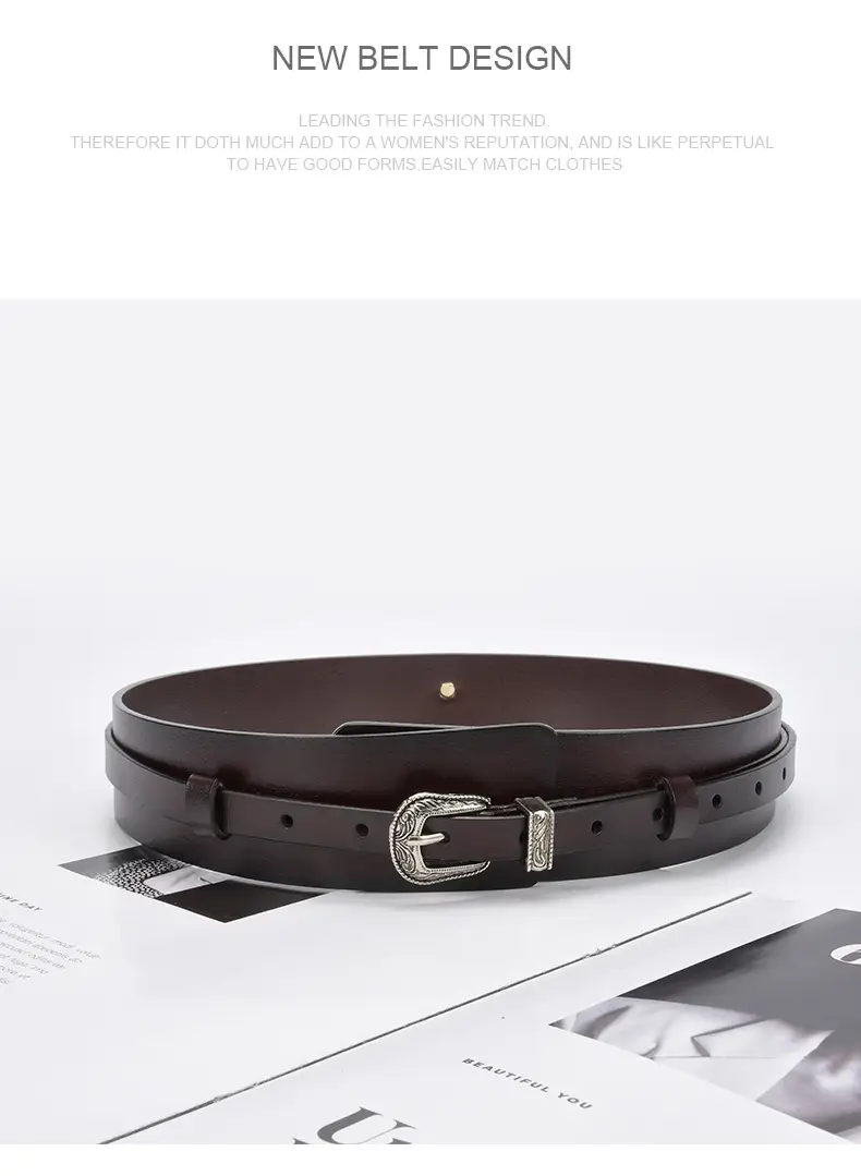Women's Olive Green Real Cowhide Belt with Buckle β feature 21
