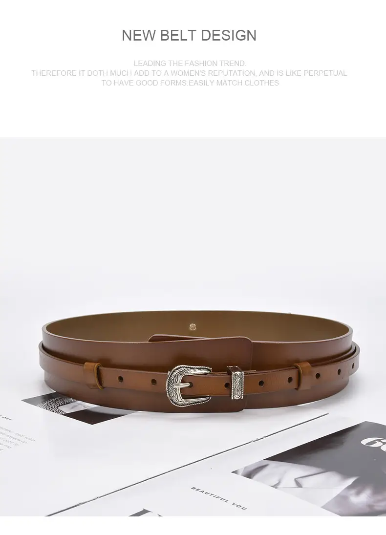 Women's Olive Green Real Cowhide Belt with Buckle β feature 22