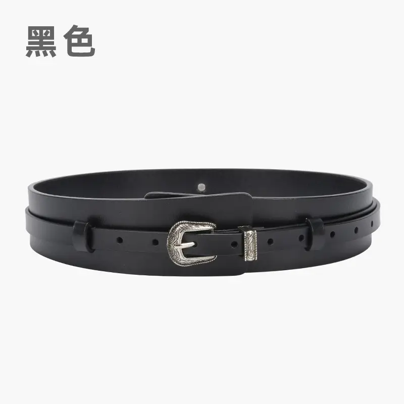 Women's Olive Green Real Cowhide Belt with Buckle - Image 2