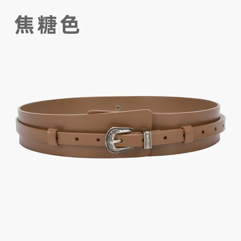Women's Olive Green Real Cowhide Belt with Buckle - Image 3