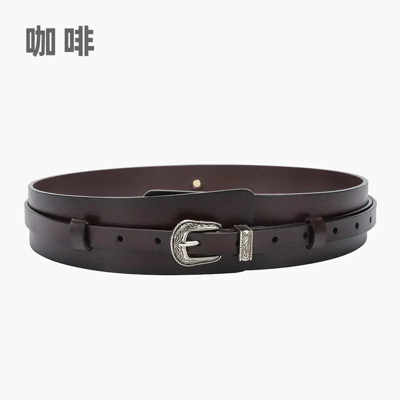 Women's Olive Green Real Cowhide Belt with Buckle - Image 4
