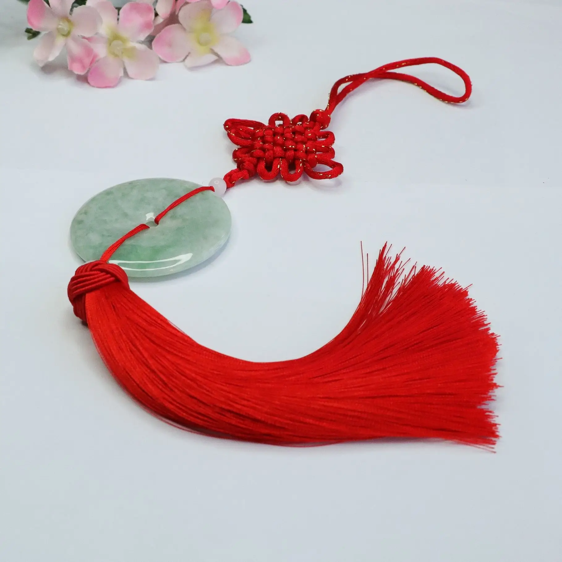 Red Jade Knot Pendant with Tassels for Women - Image 2