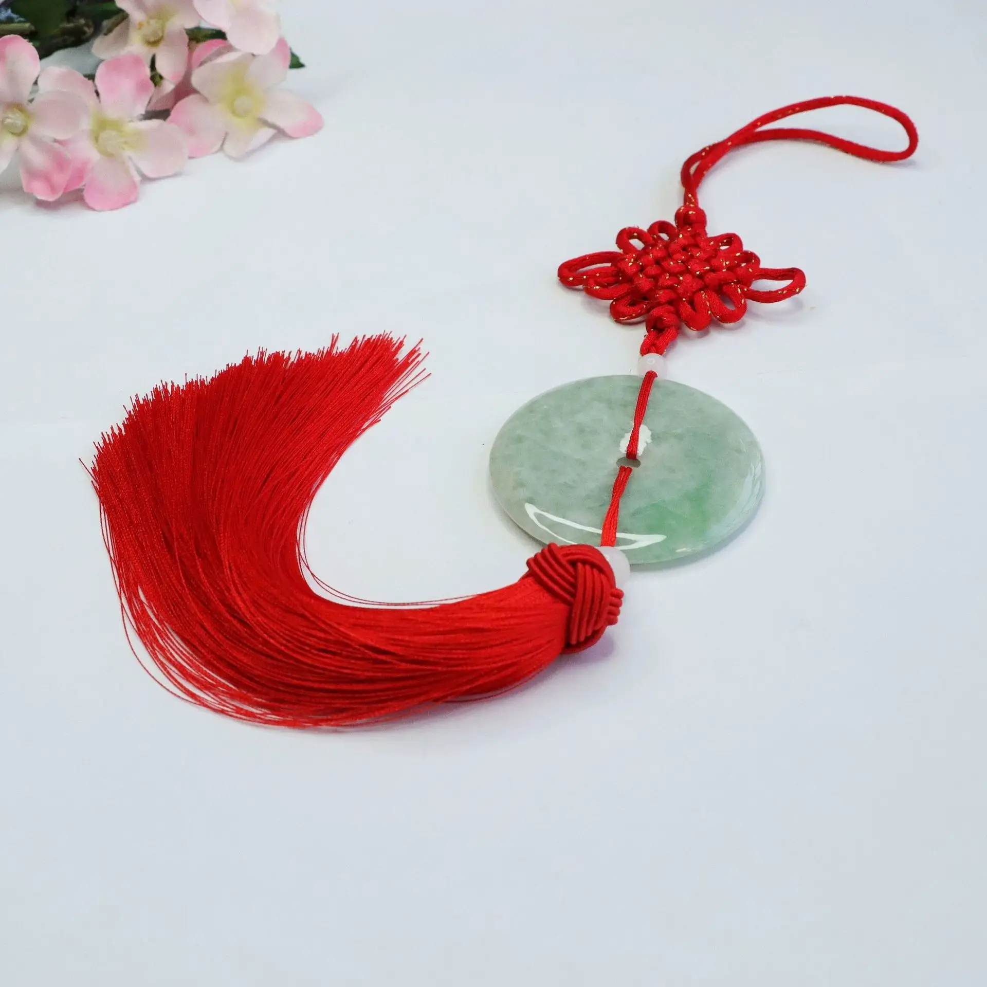 Red Jade Knot Pendant with Tassels for Women - Image 3