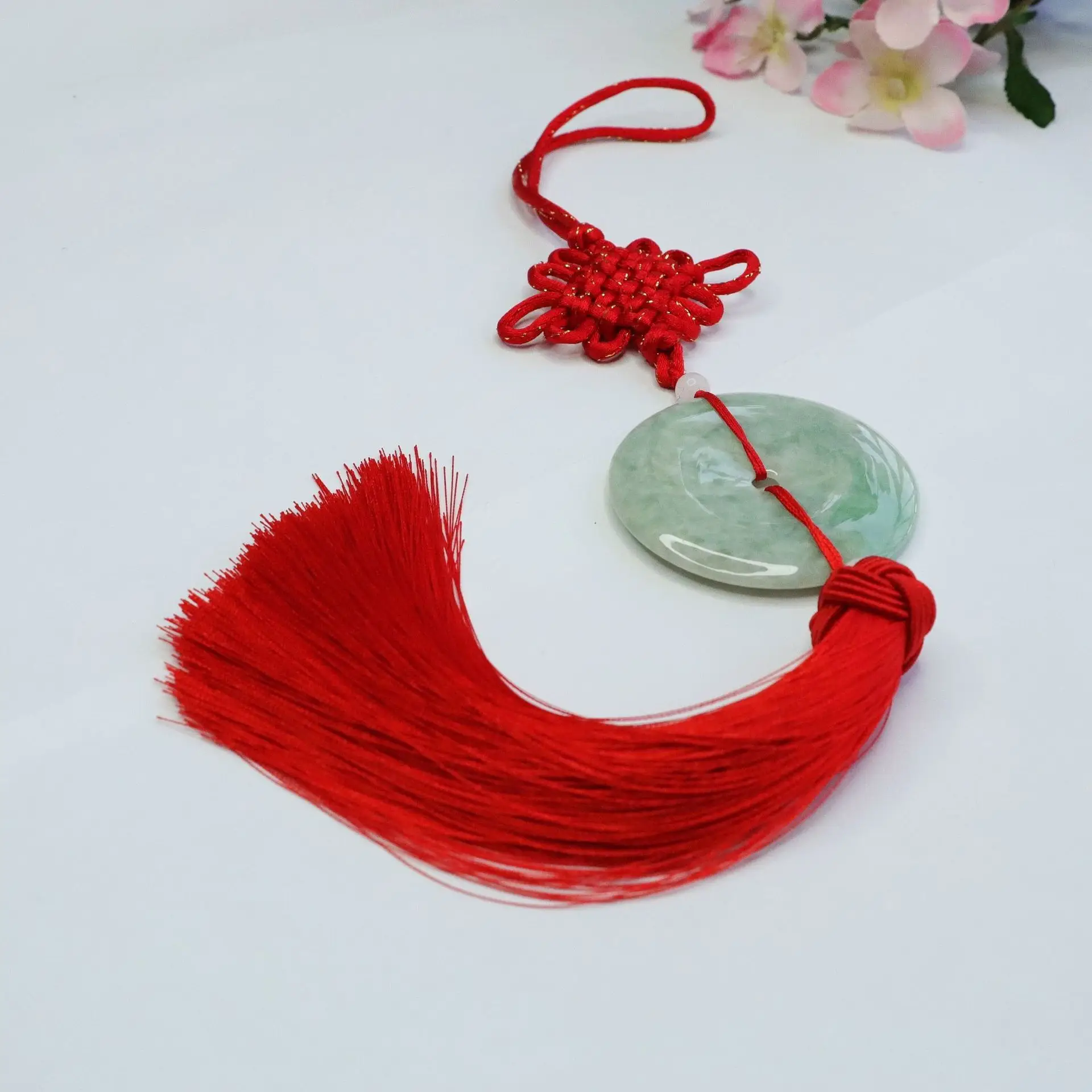 Red Jade Knot Pendant with Tassels for Women - Image 4