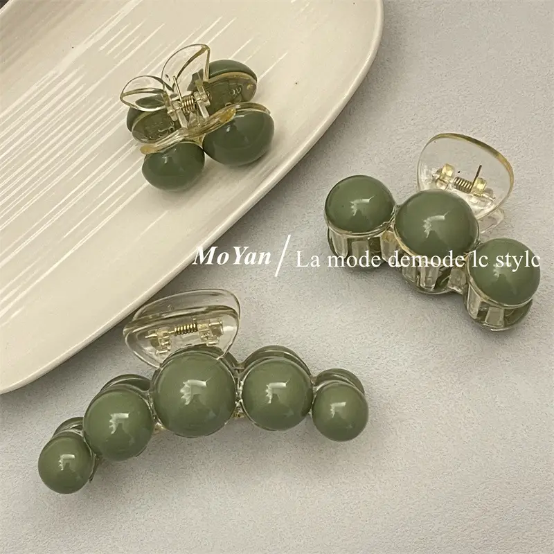 Green Beaded Hair Catch Clip for Women - Image 6