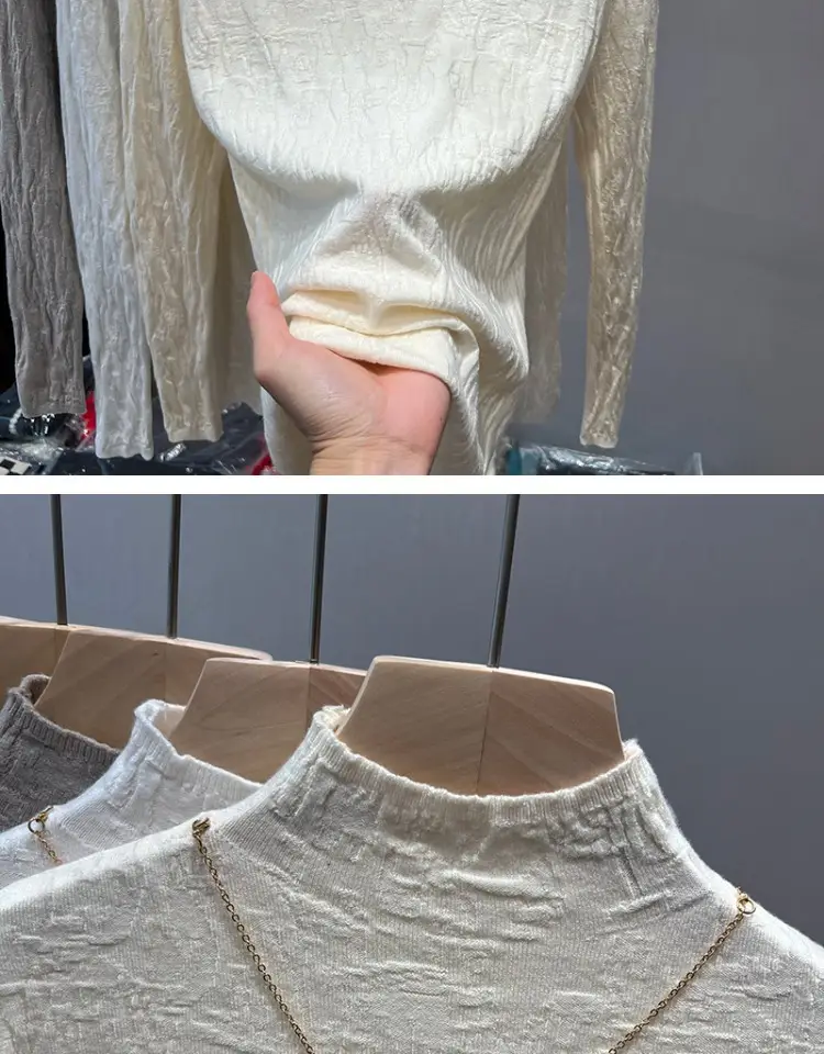 Women's Blue Knitted Semi-High Collar Shirt — feature 10