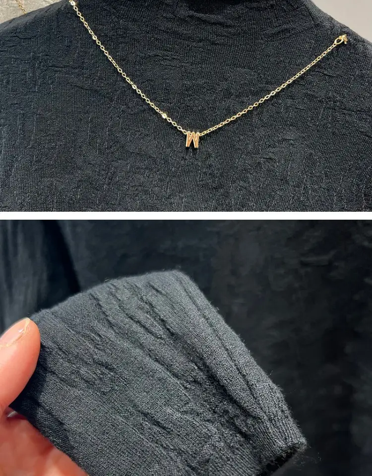 Women's Blue Knitted Semi-High Collar Shirt — feature 14