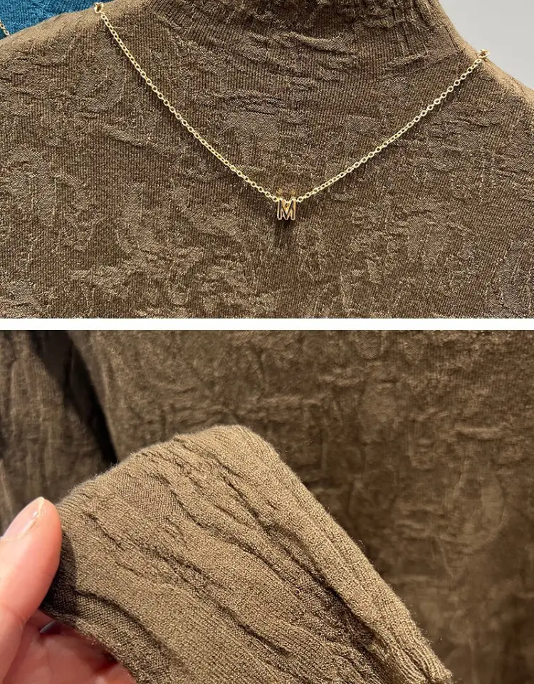 Women's Blue Knitted Semi-High Collar Shirt — feature 2