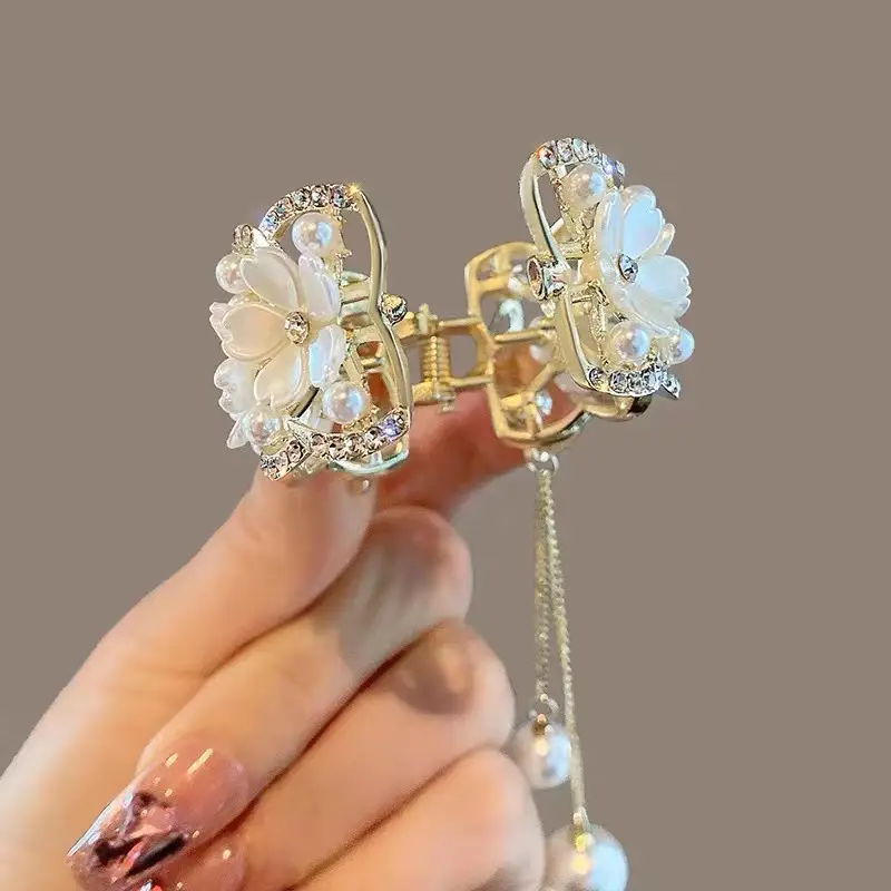 Korean Style Pearl Flower Hairpin with Tassel - Image 3