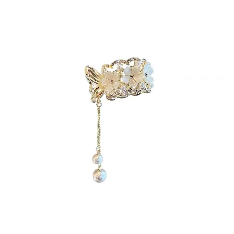 Korean Style Pearl Flower Hairpin with Tassel - Image 5