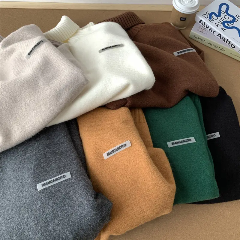 Men's Brown Turtleneck Sweater Thickened Winter Warm Loose Fit - Image 6