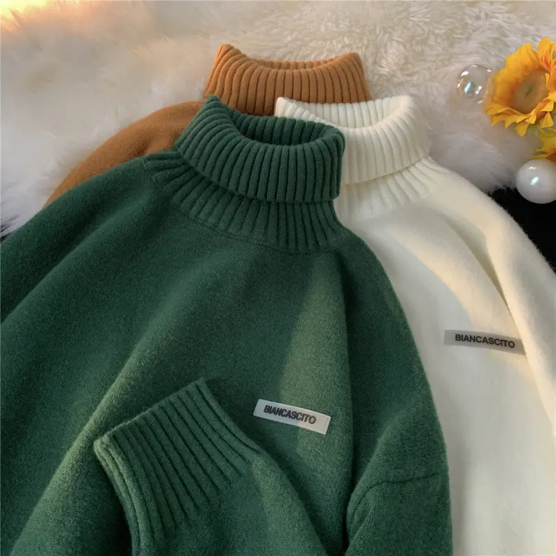 Men's Brown Turtleneck Sweater Thickened Winter Warm Loose Fit - Image 8