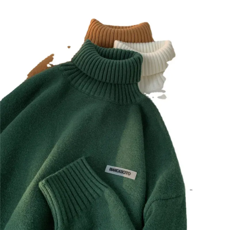 Men's Brown Turtleneck Sweater Thickened Winter Warm Loose Fit - Image 9