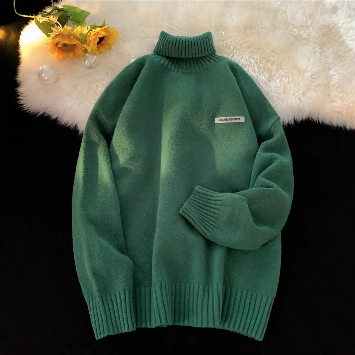Men's Brown Turtleneck Sweater Thickened Winter Warm Loose Fit - Image 3
