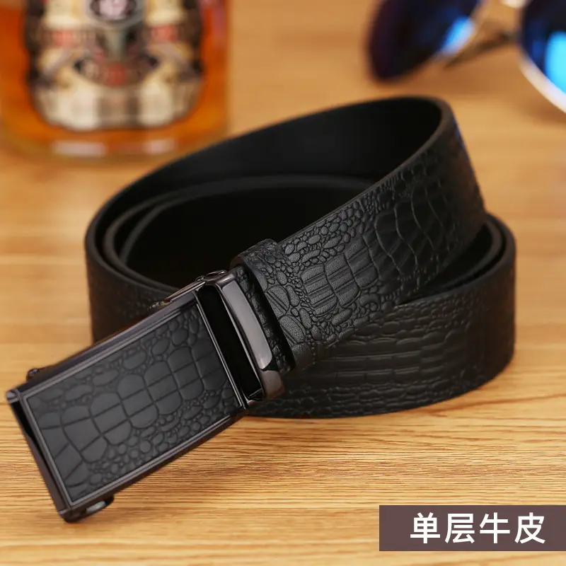 Men's Black Croc Leather Belt First Layer Cowhide