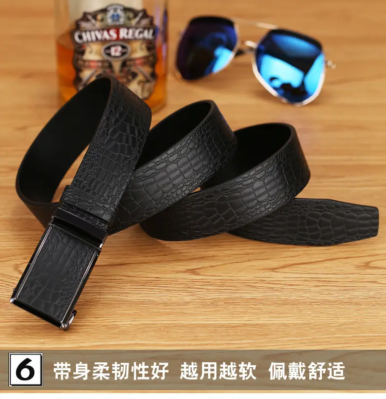 Men's Black Croc Leather Belt First Layer Cowhide — feature 14