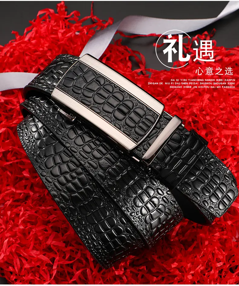 Men's Black Croc Leather Belt First Layer Cowhide — feature 15