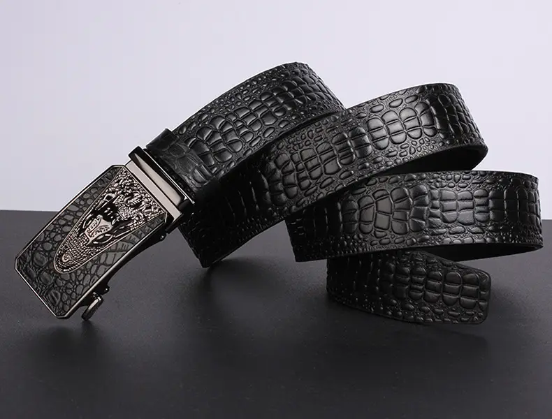 Men's Black Croc Leather Belt First Layer Cowhide — feature 19
