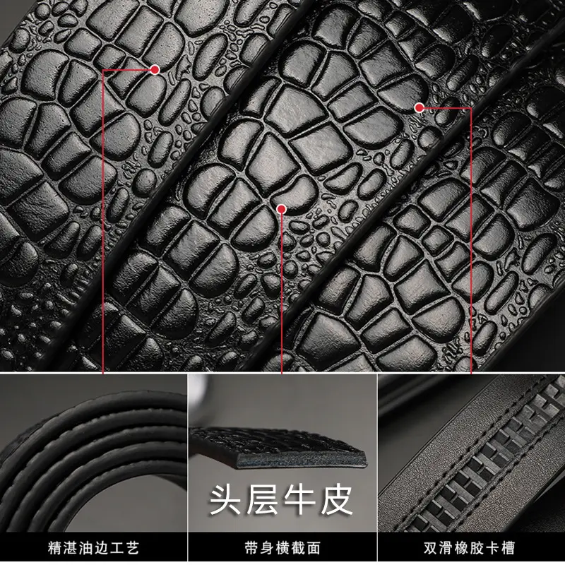 Men's Black Croc Leather Belt First Layer Cowhide — feature 20