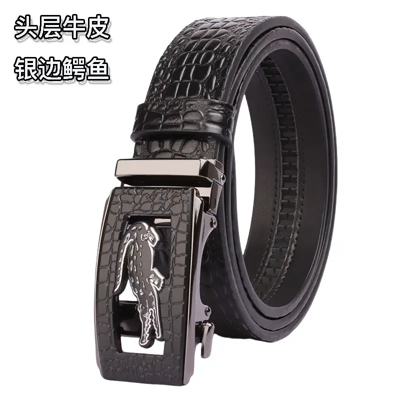 Men's Black Croc Leather Belt First Layer Cowhide — feature 25