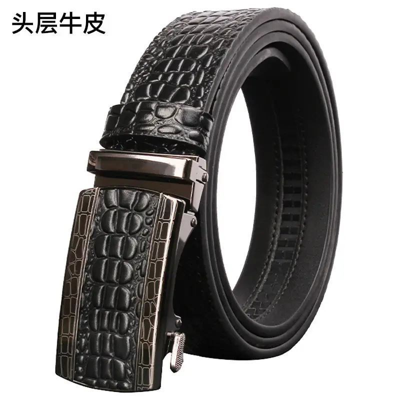 Men's Black Croc Leather Belt First Layer Cowhide — feature 27