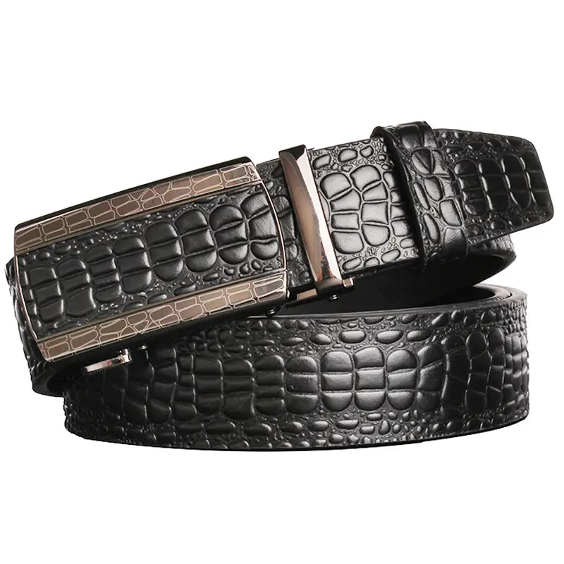 Men's Black Croc Leather Belt First Layer Cowhide — feature 28