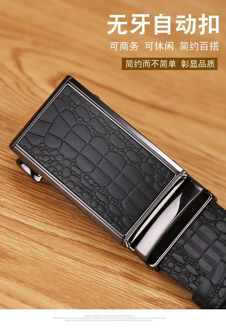 Men's Black Croc Leather Belt First Layer Cowhide — feature 3