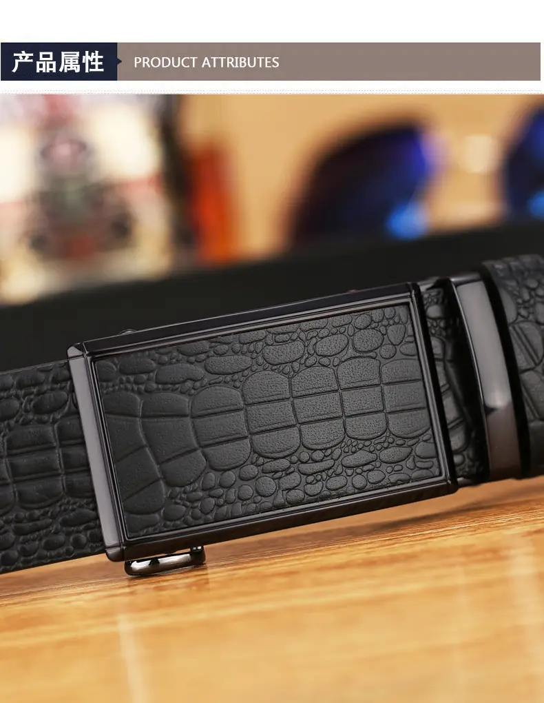 Men's Black Croc Leather Belt First Layer Cowhide — feature 8