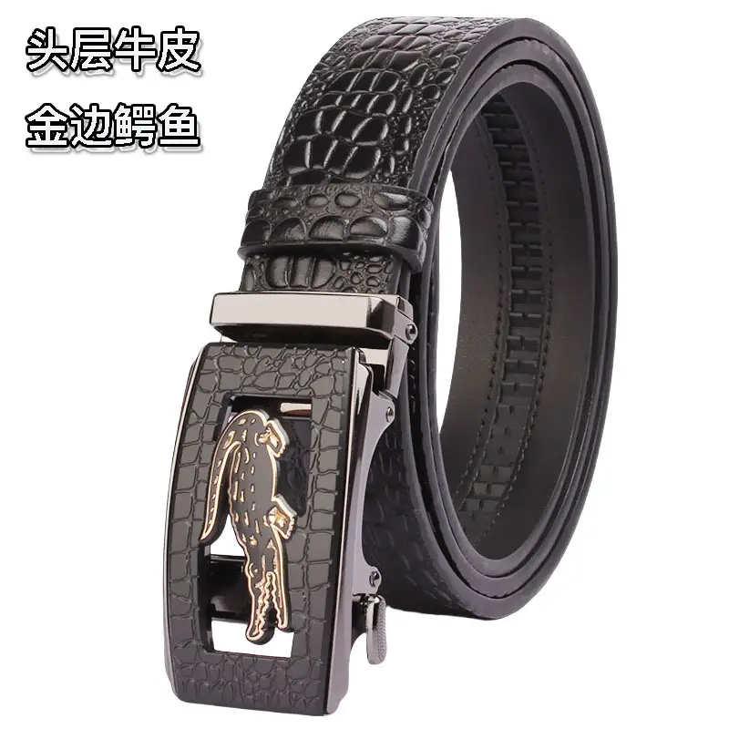 Men's Black Croc Leather Belt First Layer Cowhide