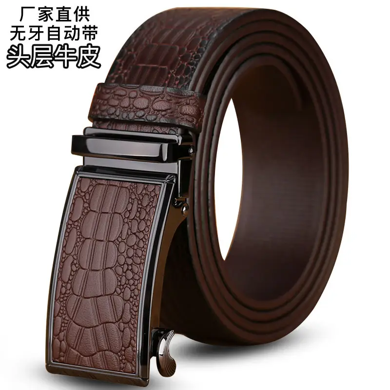 Men's Black Croc Leather Belt First Layer Cowhide