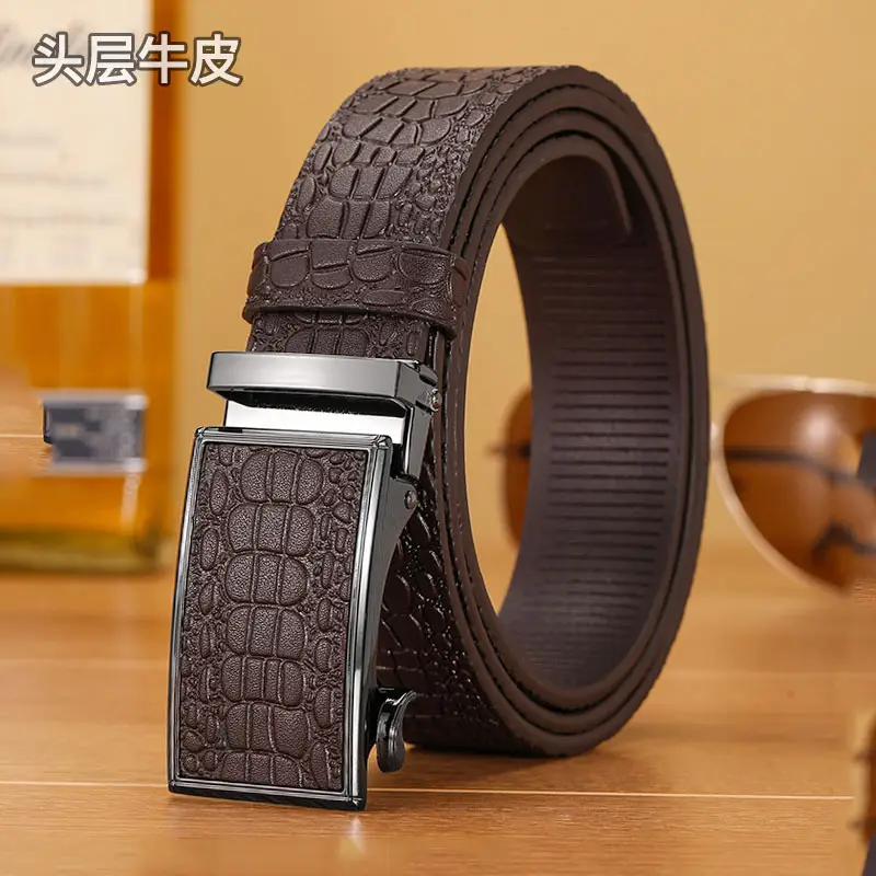 Men's Black Croc Leather Belt First Layer Cowhide