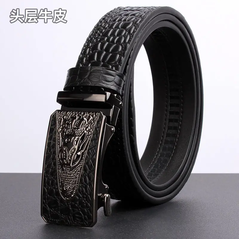 Men's Black Croc Leather Belt First Layer Cowhide